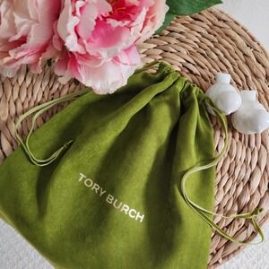 Tory Burch Olive Green Suede Drawstring Dust Bag Gold Logo 11.5x15 Large